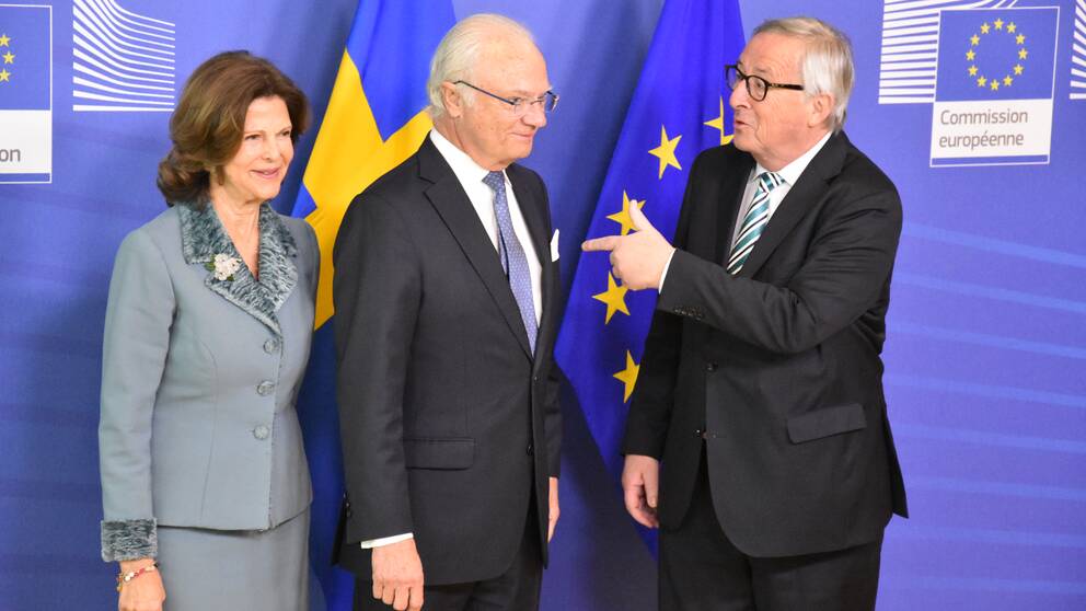 rottning Silvia och kung Carl Gustaf på besök hos EU-kommissionens ordförande Jean-Claude Juncker i Bryssel.