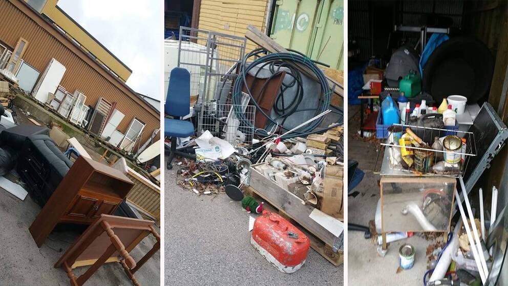 Bilder från en av Blekingeföretagarens anläggningar, där mängder av avfall ligger dumpat. 