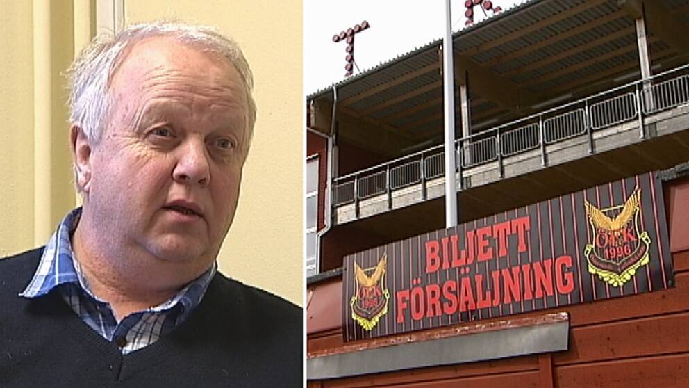 nära bild på Bo Ottosson – en medelålders man, samt vy över byggnad vid ÖFK:s arena
