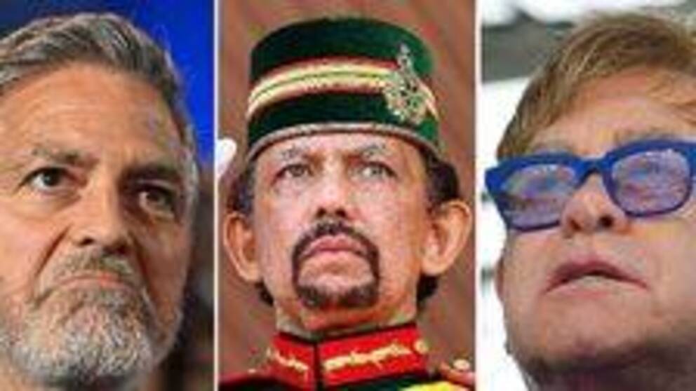 George Clooney, Hassanal Bolkiah och Elton John i ett kollage.