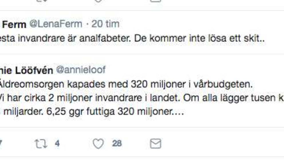 Göteborgsmoderaten Lena Ferm skrev i ett inlägg på twitter: 