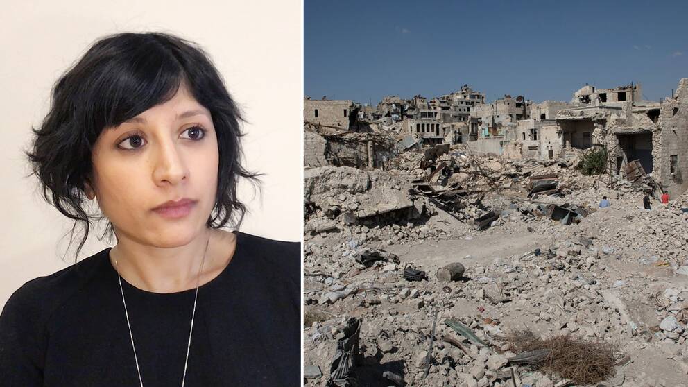 Reena Devgun samt en bild på Aleppos ruiner