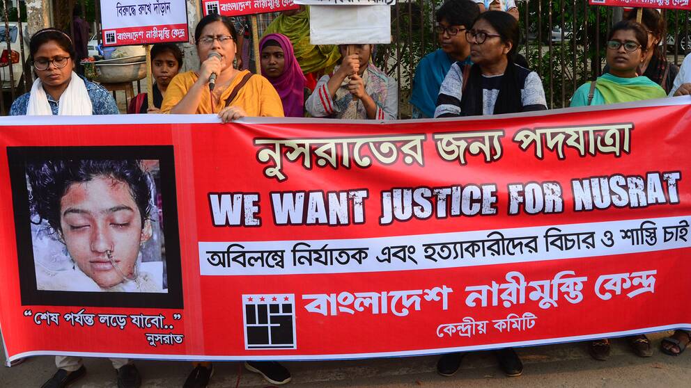 En manifestation i Dhaka, huvudstad i Bangladesh.
