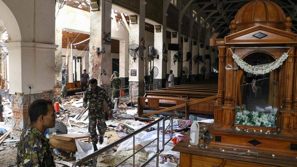 St Anthonys kyrka i staden Colombo i Sri Lanka efter explosionen 21 april 2019.  