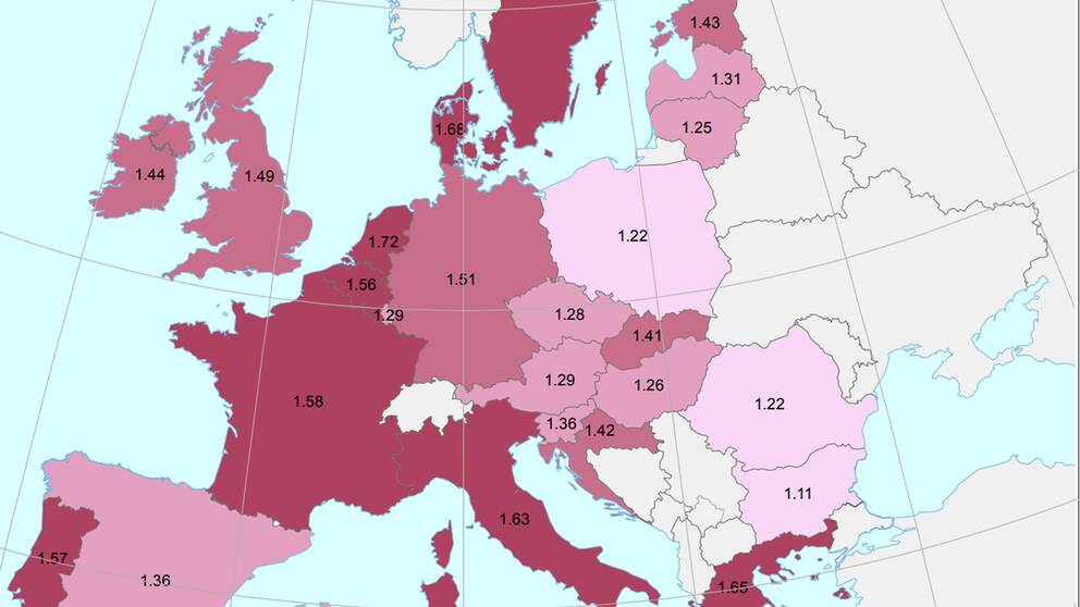 Karta över EU-länderna och deras bensinpriser.