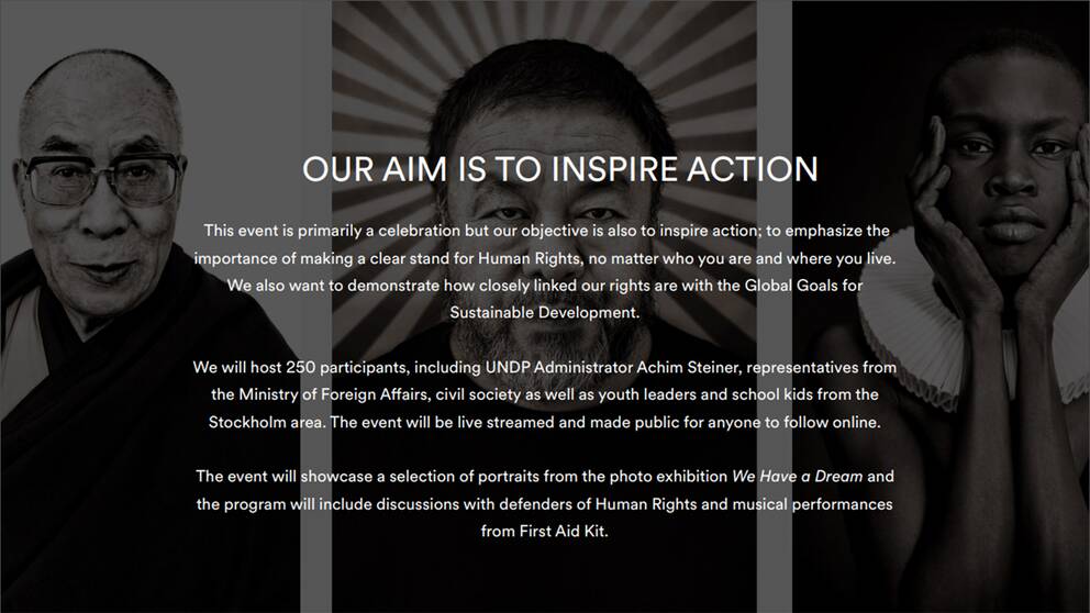 Den här inbjudan från UNDP med bilder av Dalai Lama och Kinakritikern Ai Weiwei skickades till de 250 gästerna, även till Kinas ambassad. 