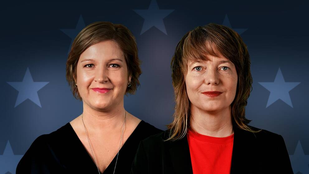 Liberalernas toppkandidat till EU-parlamentsvalet Karin Karlsbro och Vänsterpartiets toppkandidat Malin Björk frågas ut av programledarna Anders Holmberg och Camilla Kvartoft.