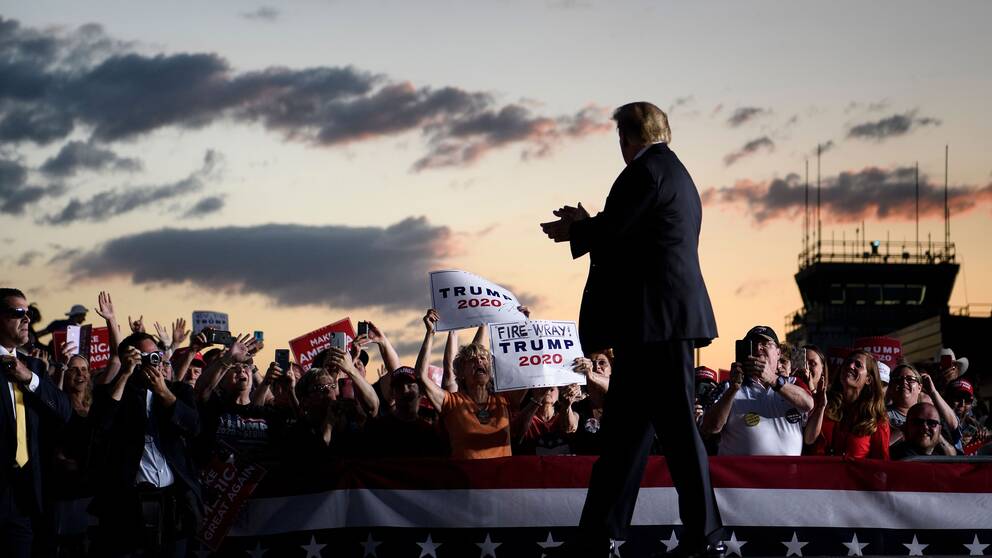 USA:s president Donald Trump på valmöte i Montoursville, Pennsylvania den 20 maj 2019.