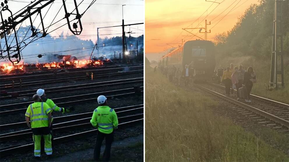 Branden i Hässleholm och tågpassagerare som evakuerar ett tåg.
