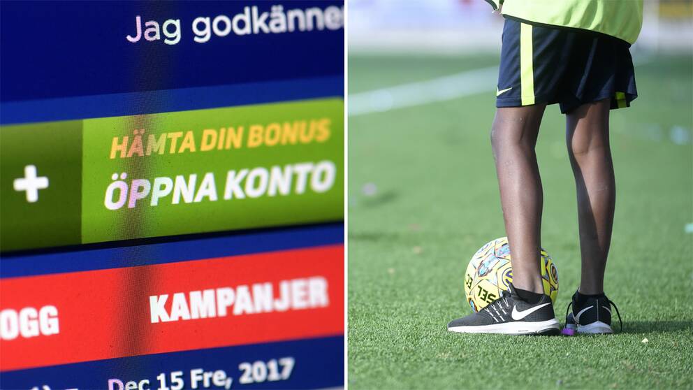 Bild från nättjänst och person med fotboll.