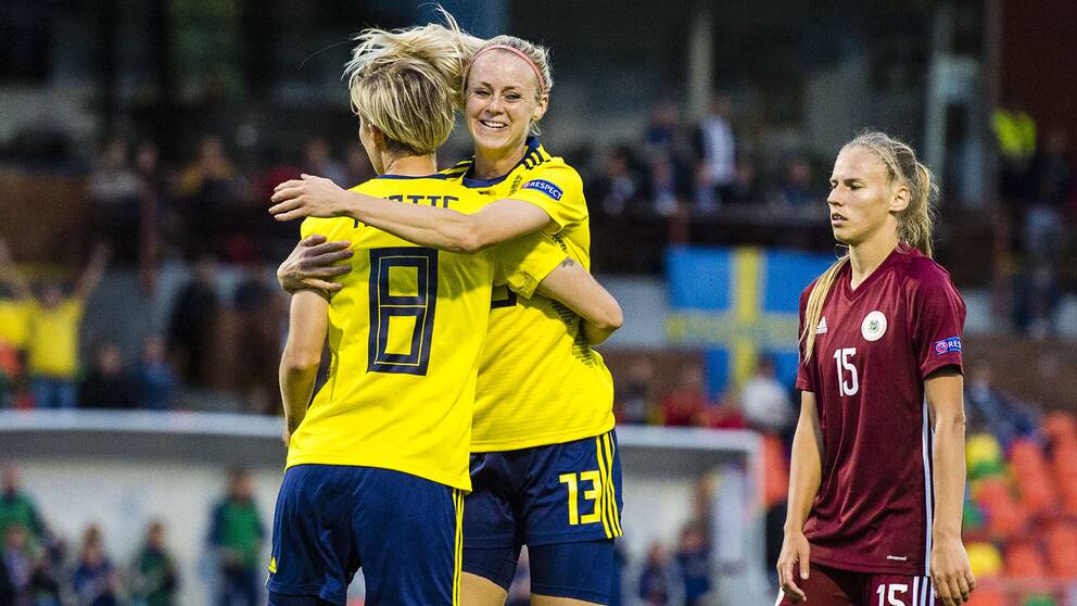 Amanda Ilestedt gjorde ett av Sveriges mål mot Lettland.