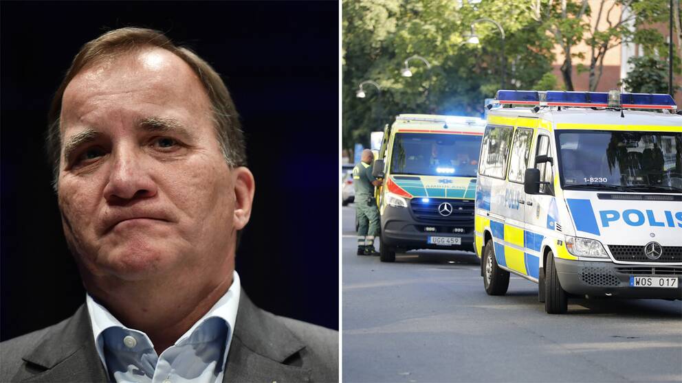 Stefan Löfven och utryckningsfordon.