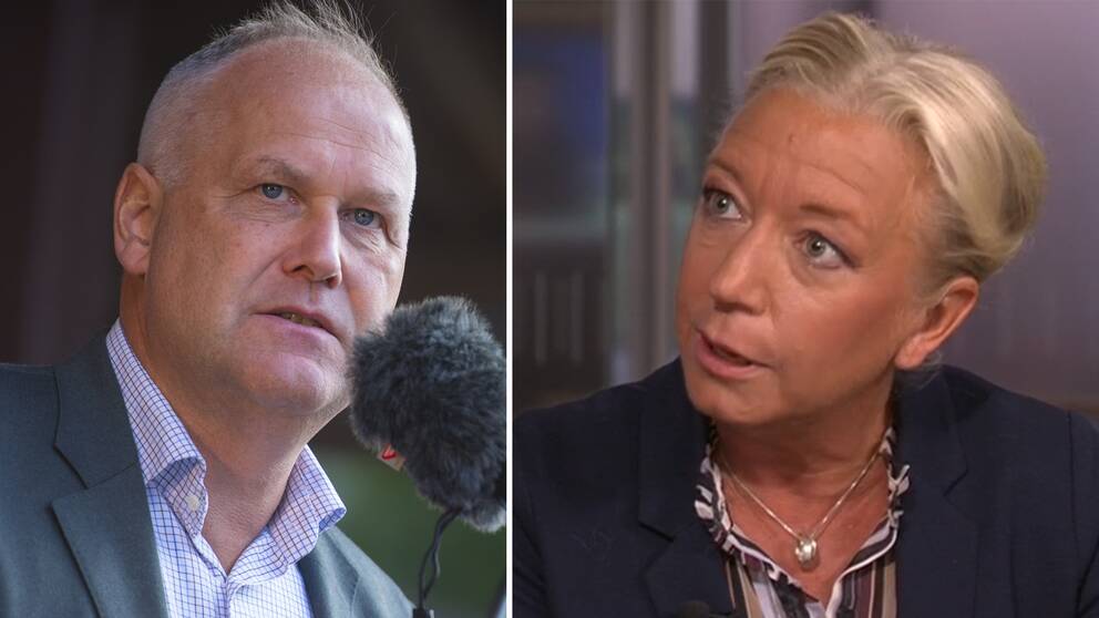 Jonas Sjöstedt, Vänsterpartiets ledare och Elisabeth Marmorstein, SVT:s politikreporter.