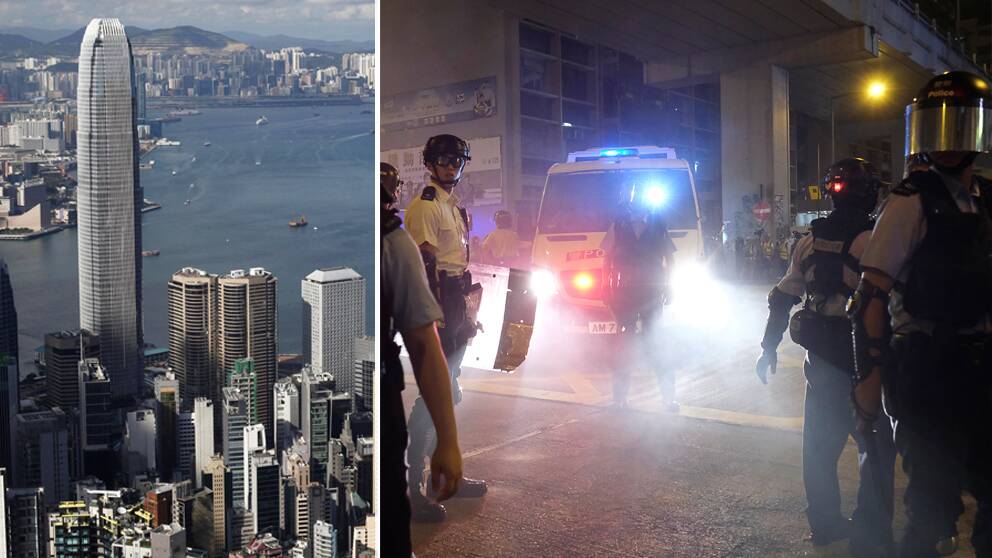 Amnesty ger demonstranterna i Hong Kong rätt och säger i en ny rapport att invånarnas rättigheter begränsats successivt ända sedan 2003. Till höger kravallpolis på gatorna under de fortsatta protesterna under måndagen.