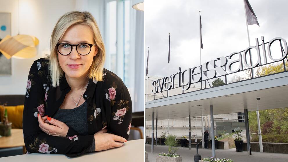 Bild på biträdande programdirektör med ansvar för utbudet på Sveriges radio Cajsa Lindberg och på  Sveriges Radios huvudentré i Stockholm. Radiokanalen P3 som bland annat sänder från radiohuset gör stora förändringar i sin tablå och slopar flera programnamn.