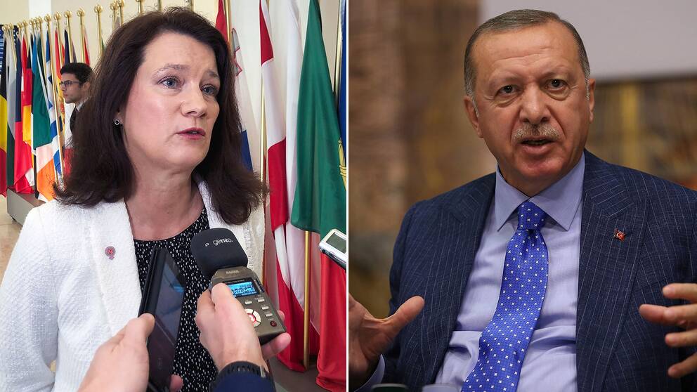 Sveriges utrikesminister Ann Linde (S) och Turkiets president Erdogan
