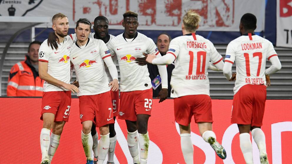 Leipzig jublar efter Marcel Sabitzers 2-1-mål.