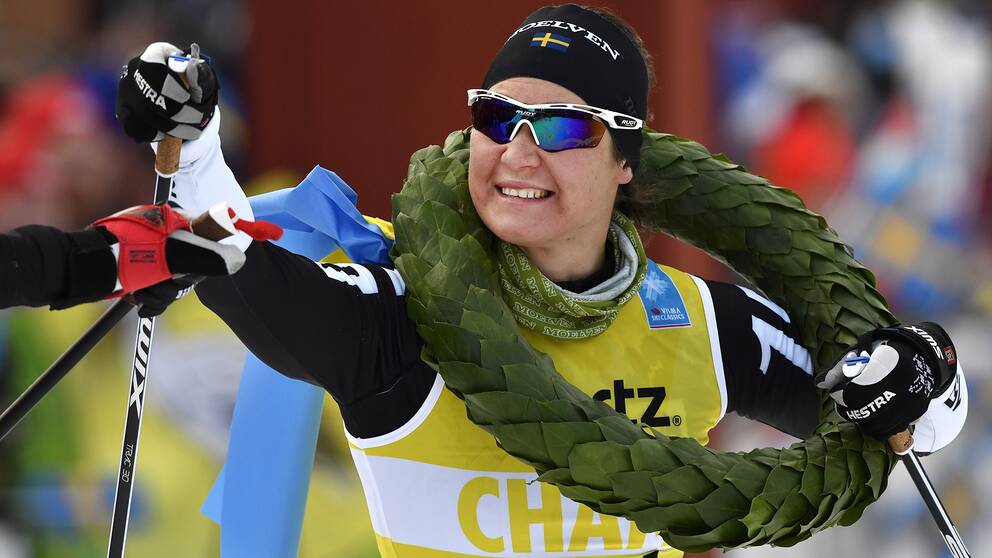 Britta Johansson Norgren efter vinsten i Vasaloppet 2017.