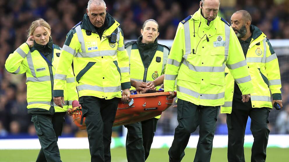 Evertons Theo Walcott bärs av planen efter en befarad hjärnskakning i en match i september.