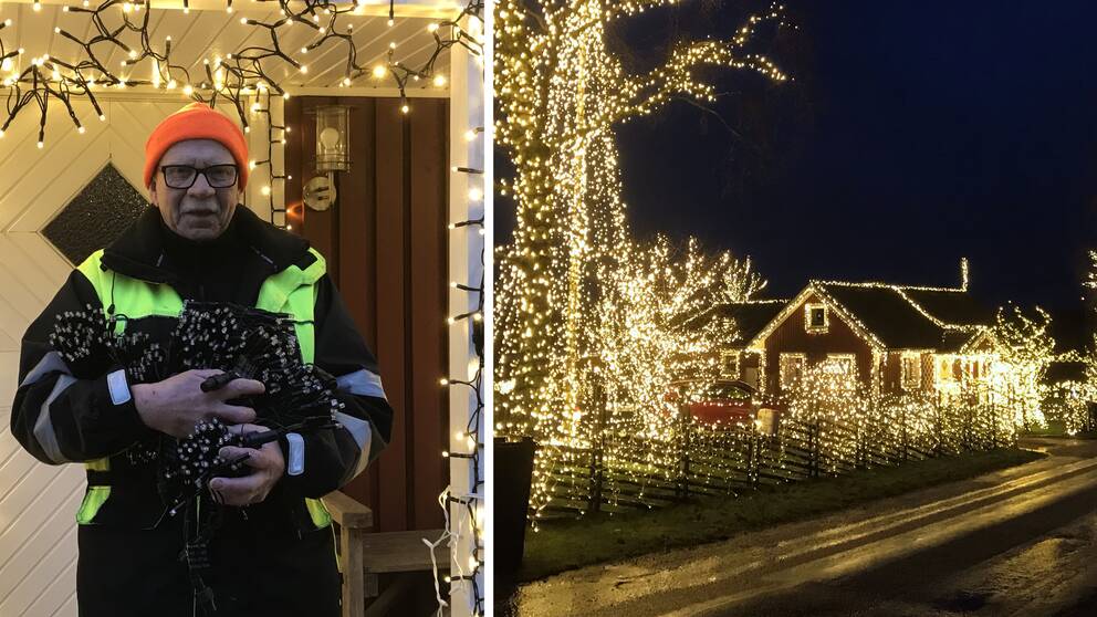 Det har tagit Kjell Runemyr fem hela helger att sätta upp alla lampor. Eftersom han har gjort det i snart 30 år och dessutom jobbar med bland annat ljusuppsättning är han rutinerad.