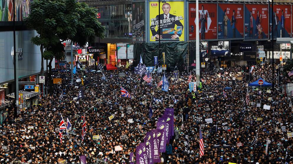 Protestmarch i Hongkong i december 2019.