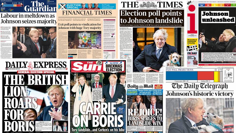 Några av de brittiska tidningarnas förstasidor efter det brittiska parlamentsvalet.