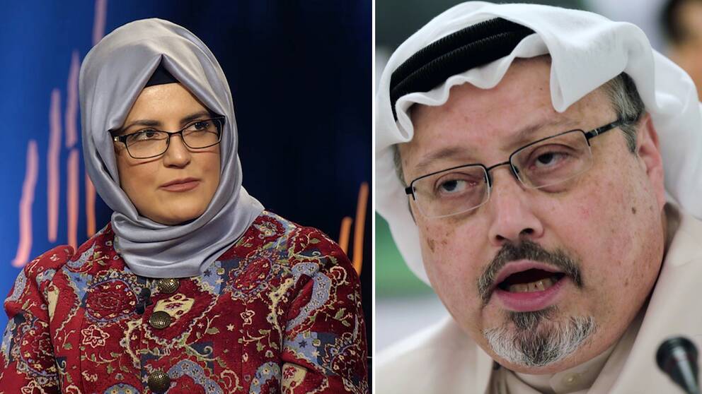 Jamal Khashoggis fästmö Hatice Cengiz och Jamal Khashoggi.