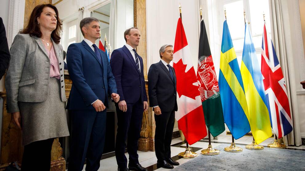 Ann Linde, Vadym Prystajko, Dominic Raab och François-Philippe Champagne