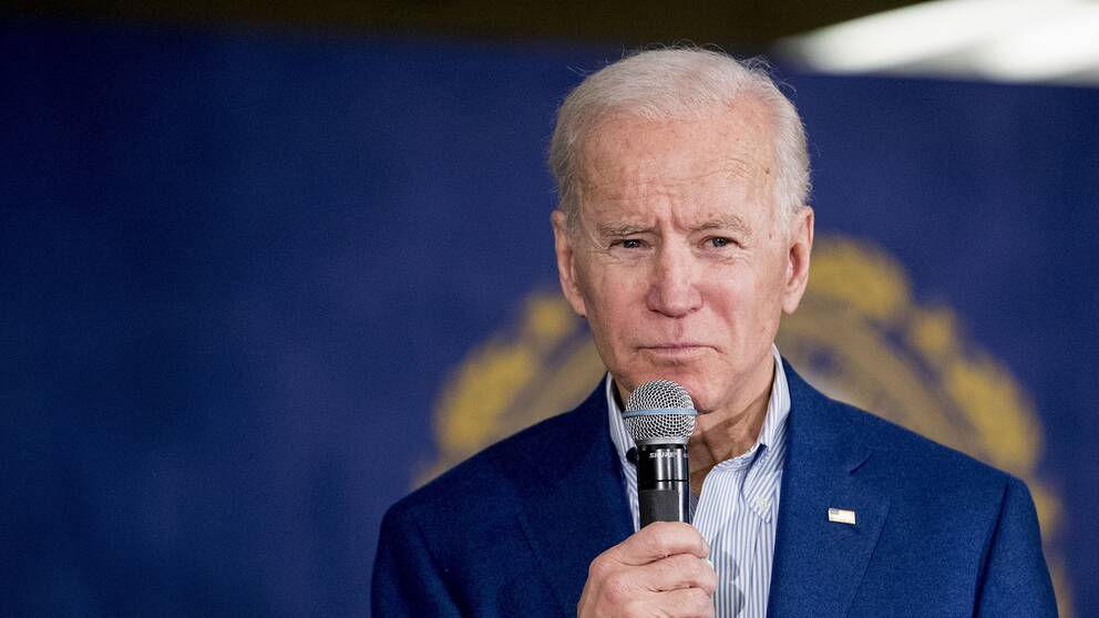 Joe Biden under ett kampanjmöte i New Hampshire.