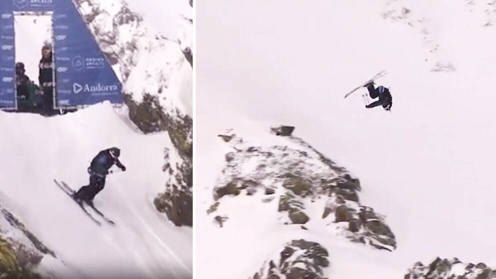 Evelina Nilsson tävlar under Freeride World Tour i Andorra.