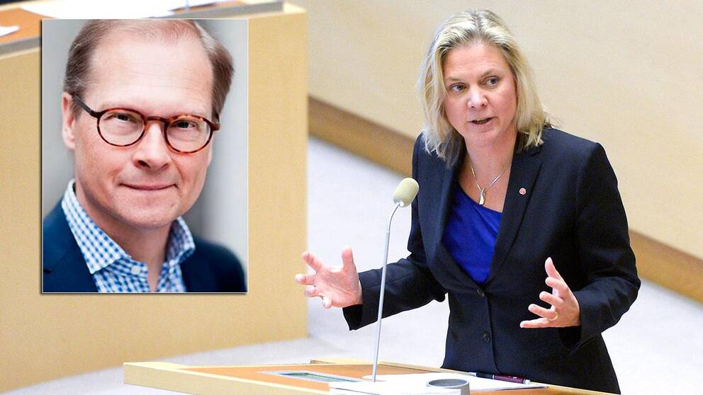 SVT:s inrikespolitiske kommentator Mats Knutson och finansminister Magdalena Andersson (S)
