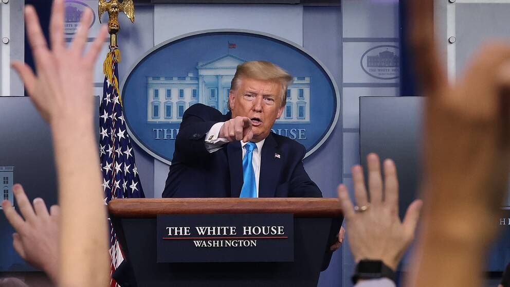Donald Trump under presskonferensen i Vita Huset.