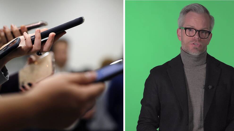 Händer håller mobiler närbild. SVT:s techkorrespondent Alexander Norén