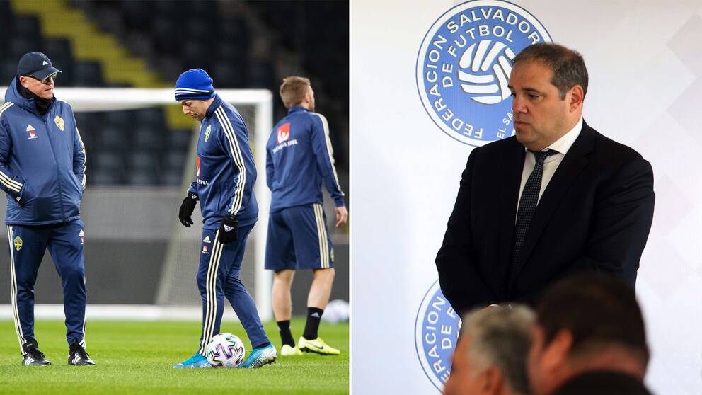 Janne Andersson Emil Forsberg och Concacaf-ordföranden, Victor Montagliani.