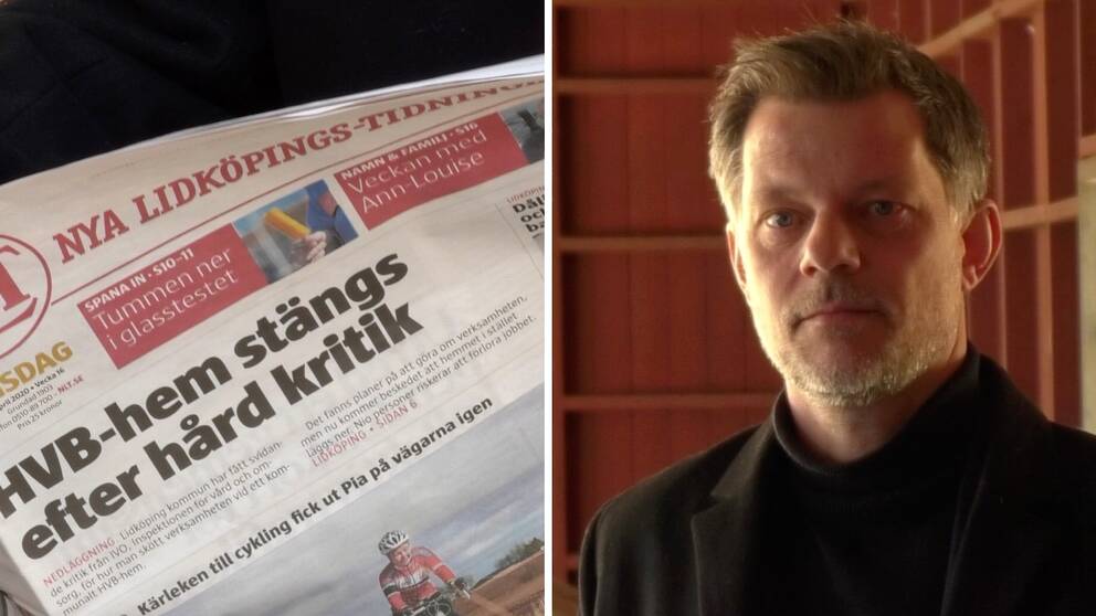 Calle Sundblad, chefredaktör på Nya Lidköpings-Tidningen och del av NLT:s förstasida