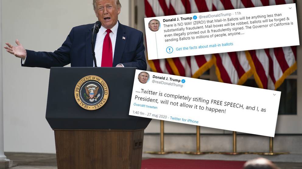 Ett av Donald Trumps inlägg på Twitter har markerats med en faktagranskning, något presidenten inte uppskattar och anklagar plattformen för att ”kväva yttrandefriheten”.