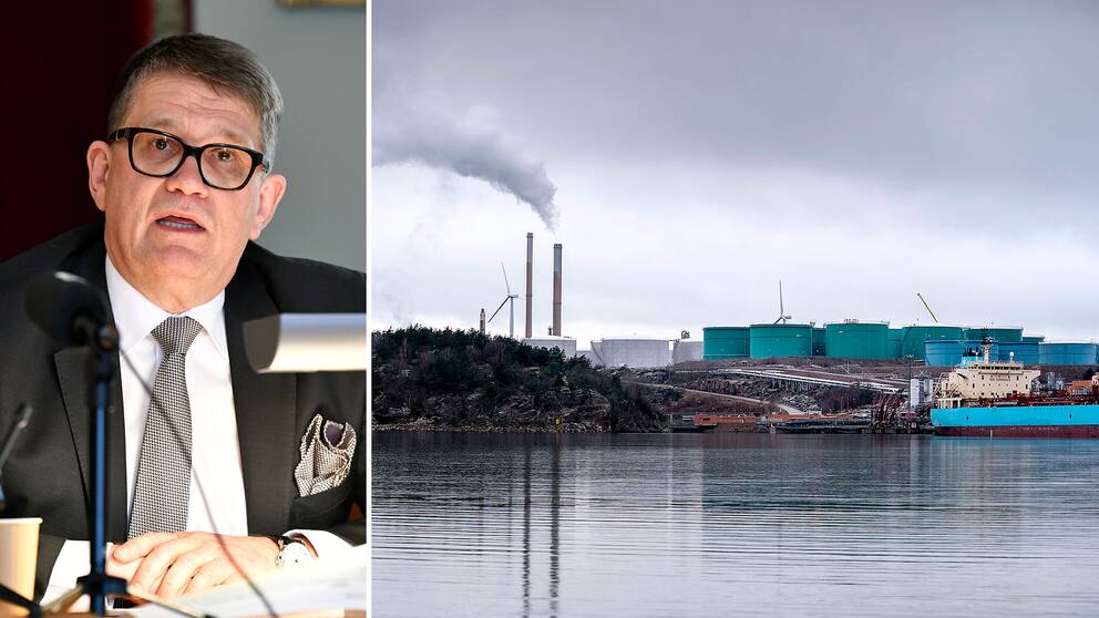 Claes-Göran Sundberg, lagman i mark- och miljööverdomstolen, lämnar beskedet om Mark- och miljööverdomstolens positiva beslut om Preems planerade utbyggnad av raffinaderiet utanför Lysekil