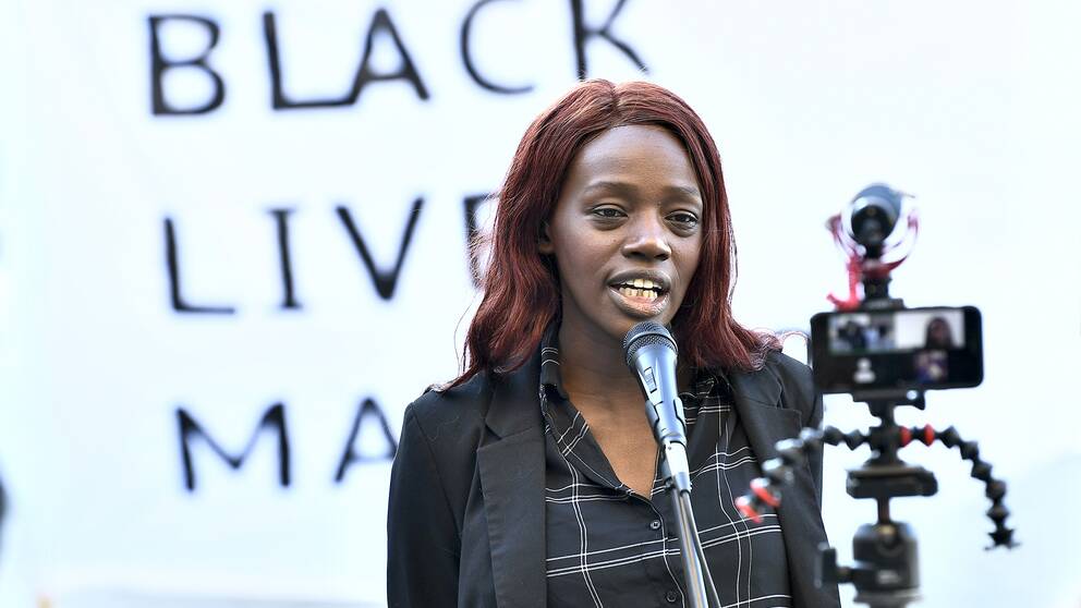 Aysha Jones talade under den digitala demonstrationen 9 juni.