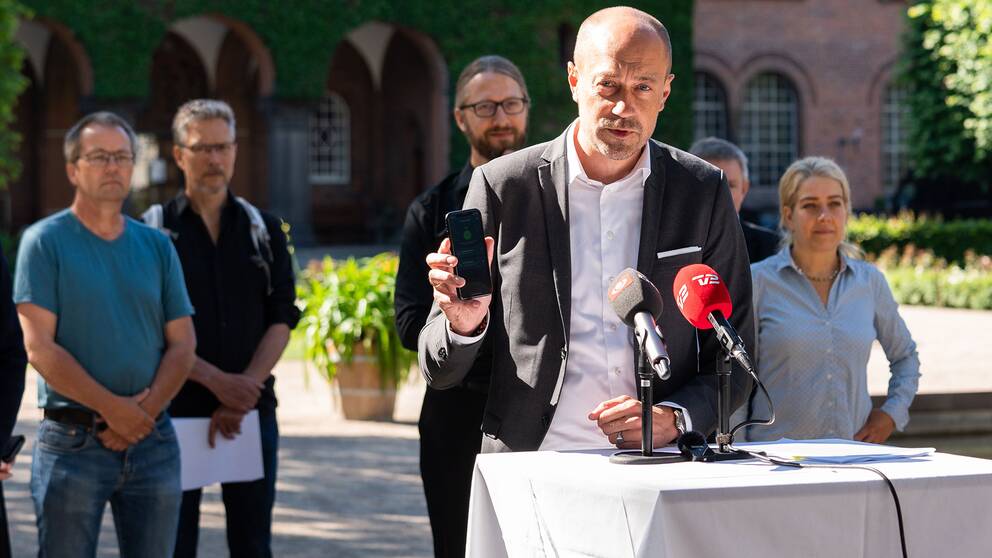 Danmarks social- och äldreminister Magnus Heunicke (S) när han presenterade Danmarks officiella covid-19 smittspårningsapp den 18 juni 2020.