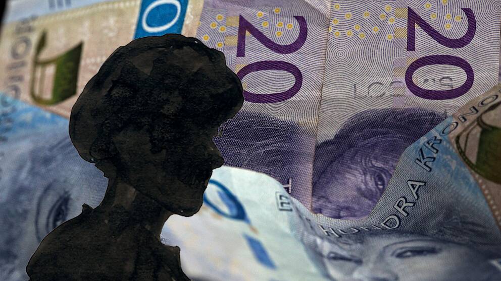 kvinna i silhuett med pengar i bakgrunden