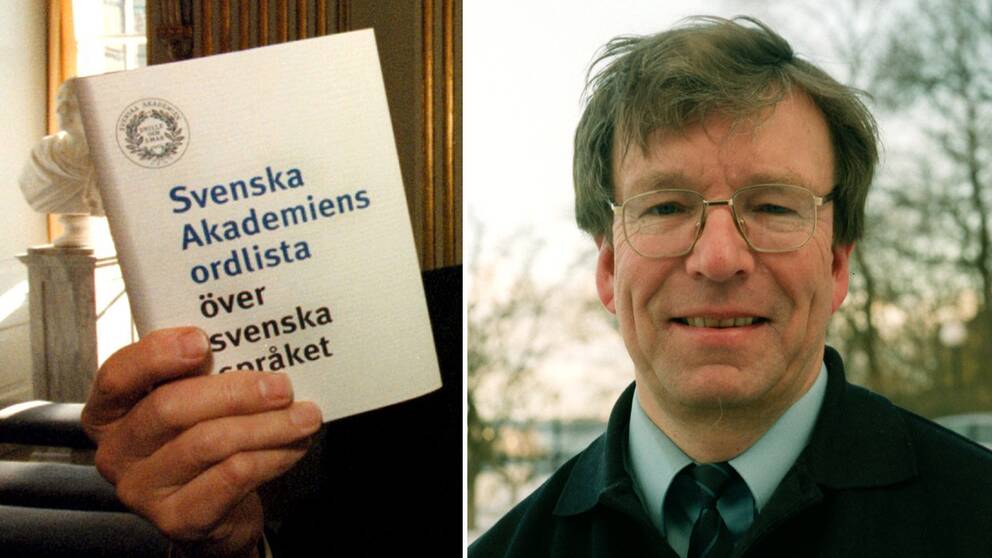 En upplaga av SAOL från 1998 och Sven-Göran Malmgren.