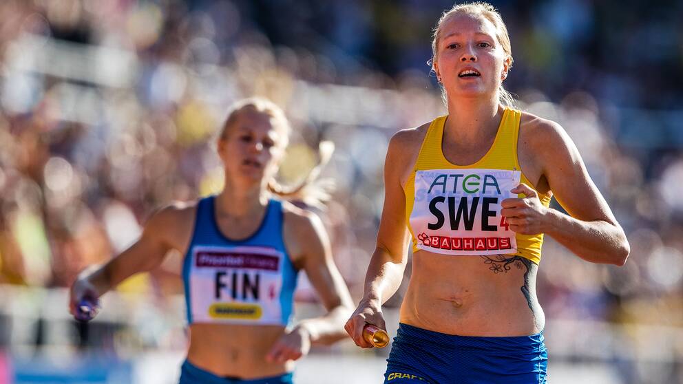 Moa Hjelmer under Finnkampen 2019.