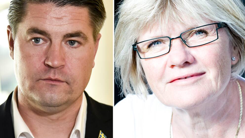 Bilden visar Oscar Sjöstedt (SD) till vänster och Elisabeth Wallenius, ordförande för Funktionsrätt Sverige till höger.