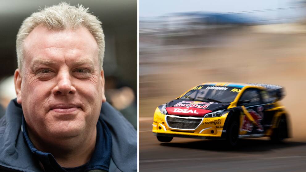 SVT:s motorexpert Jonas Kruse och en Rallycrossbil.