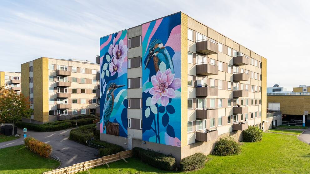 Väggmålning i Linköping av Irene Lopez Leon