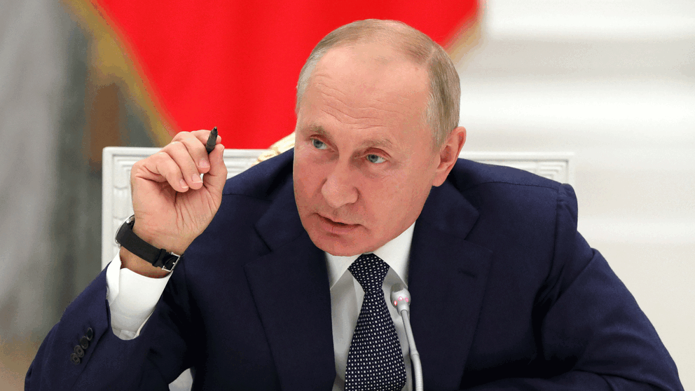 Rysslands president Vladimir Putin i Kreml i Moskva. 