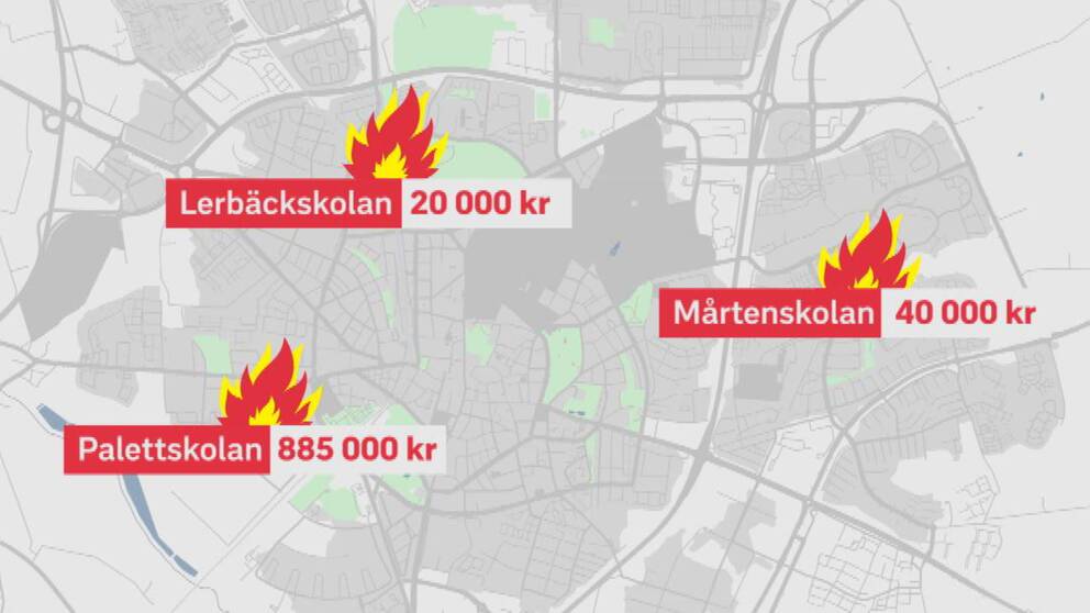 Karta över kostnader för skolbränder i Lund