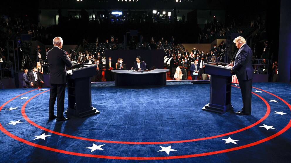 USA:s president Donald Trump och Demokraternas utmanare Joe  Biden i den sista debatten inför presidentvalet.