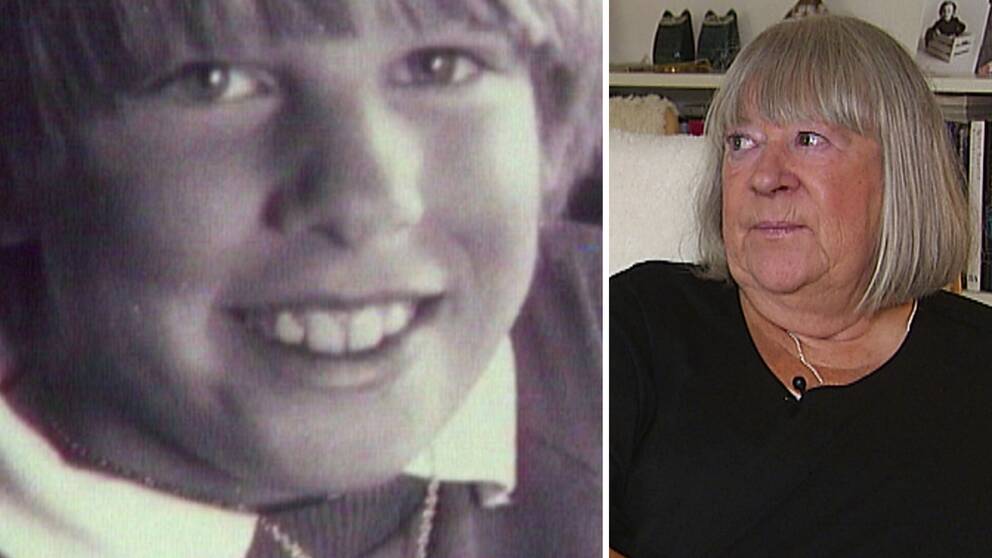 gammalt fot med närbild på pojken Johan, samt mamman Anna-Clara Asplund idag – en medelålders kvinna