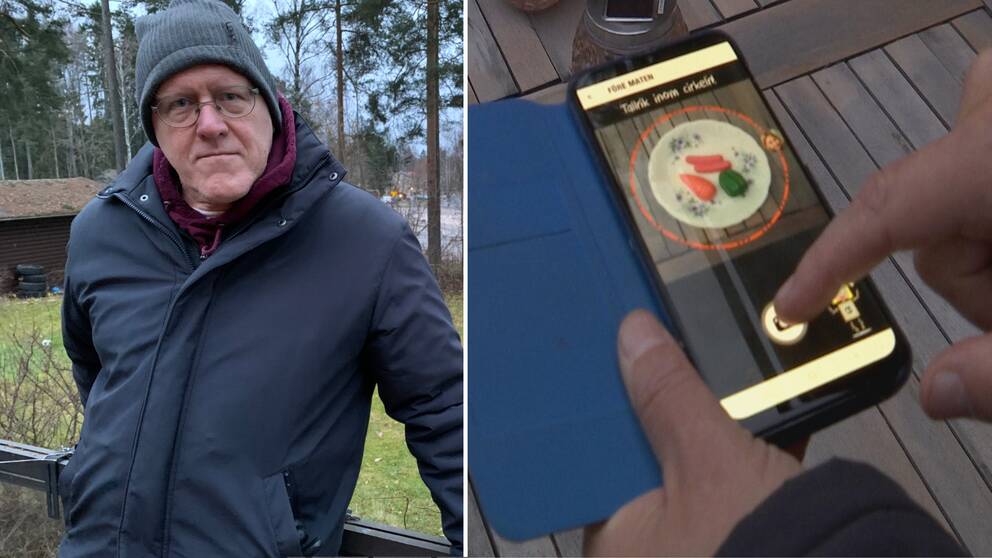 Sverker JOhanson står utomhus, en bild på appen som ska få elever att minska sitt matsvinn.